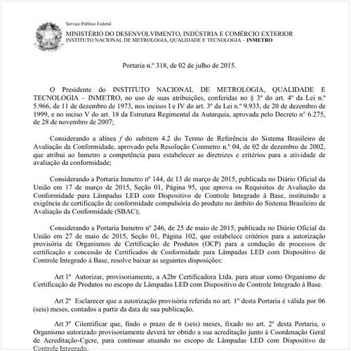 Portaria INMETRO/MDIC 318:2015 - Situação: Revogado