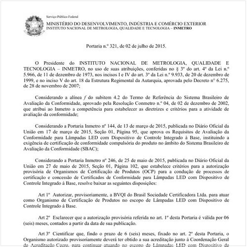 Portaria INMETRO/MDIC 321:2015 - Situação: Revogado