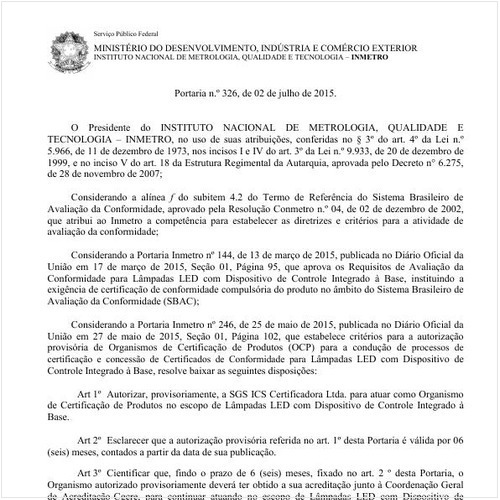 Portaria INMETRO/MDIC 326:2015 - Situação: Revogado