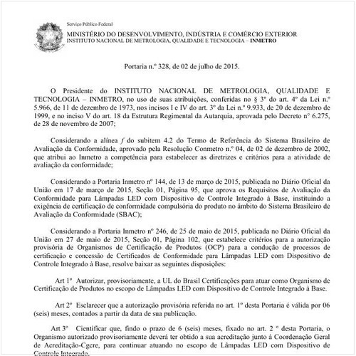Portaria INMETRO/MDIC 328:2015 - Situação: Revogado