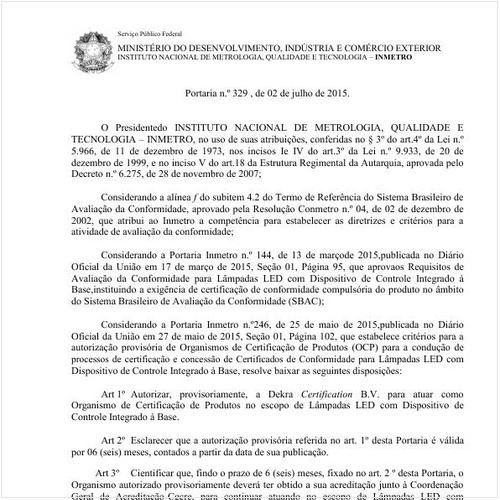 Portaria INMETRO/MDIC 329:2015 - Situação: Revogado