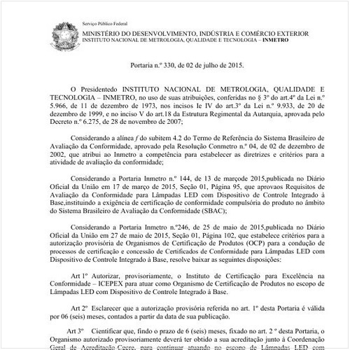Portaria INMETRO/MDIC 330:2015 - Situação: Revogado