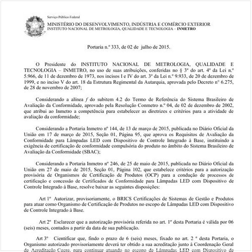 Portaria INMETRO/MDIC 333:2015 - Situação: Revogado