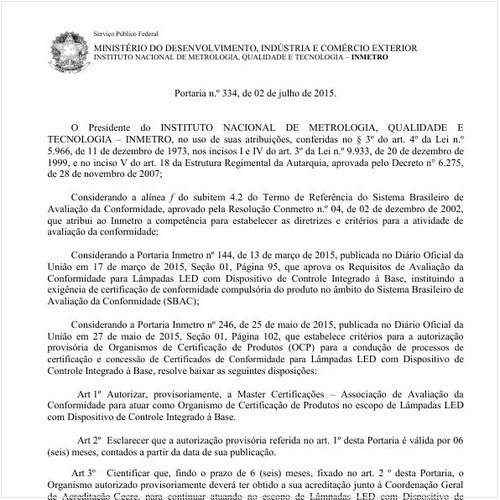 Portaria INMETRO/MDIC 334:2015 - Situação: Revogado