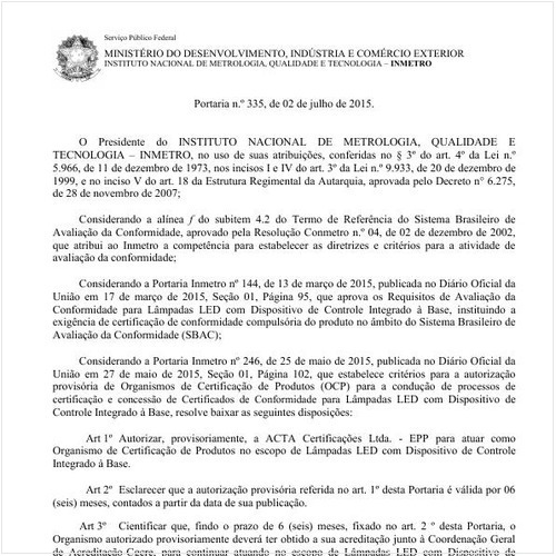 Portaria INMETRO/MDIC 335:2015 - Situação: Revogado