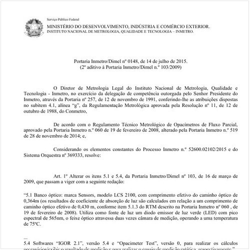 Portaria DIMEL/INMETRO 148:2015 - Situação: Em vigor