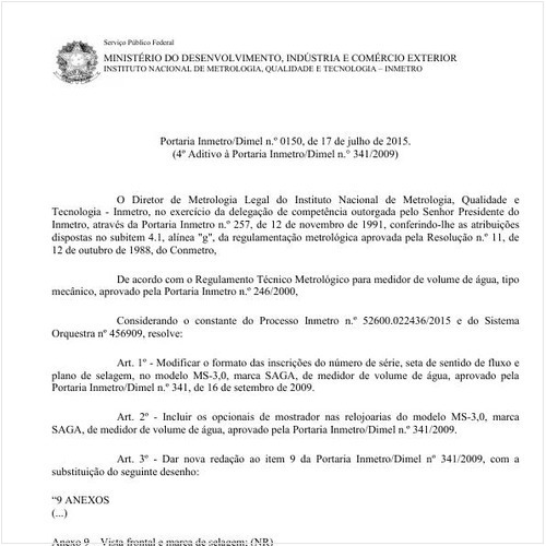 Portaria DIMEL/INMETRO 150:2015 - Situação: Em vigor