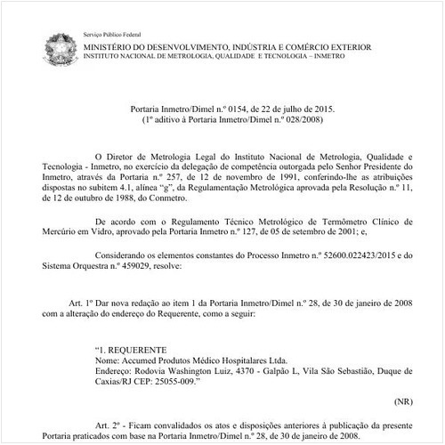 Portaria DIMEL/INMETRO 154:2015 - Situação: Em vigor
