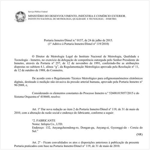 Portaria DIMEL/INMETRO 157:2015 - Situação: Em vigor