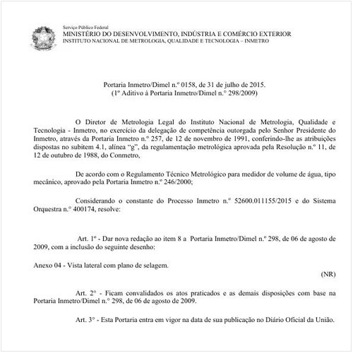 Portaria DIMEL/INMETRO 158:2015 - Situação: Em vigor