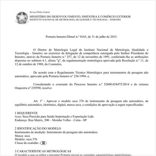 Portaria DIMEL/INMETRO 165:2015 - Situação: Em vigor