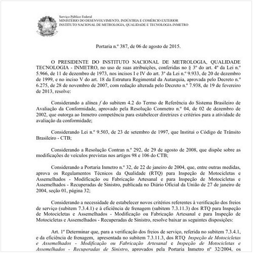 Portaria INMETRO/MDIC 387:2015 - Situação: Aguardando revogação