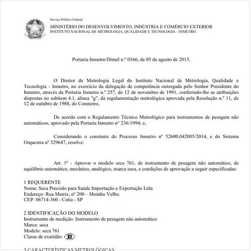 Portaria DIMEL/INMETRO 166:2015 - Situação: Em vigor