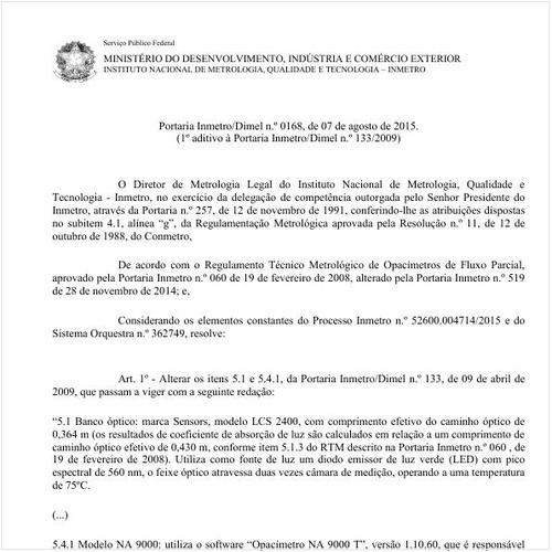 Portaria DIMEL/INMETRO 168:2015 - Situação: Em vigor