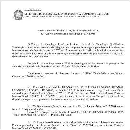 Portaria DIMEL/INMETRO 171:2015 - Situação: Em vigor