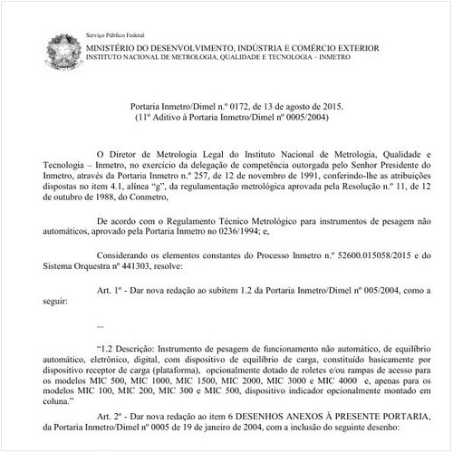 Portaria DIMEL/INMETRO 172:2015 - Situação: Em vigor