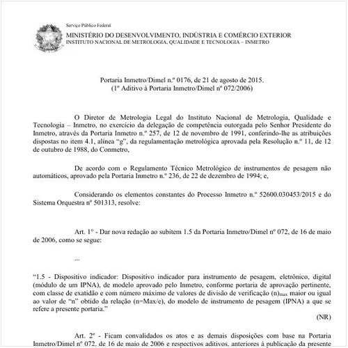 Portaria DIMEL/INMETRO 176:2015 - Situação: Em vigor