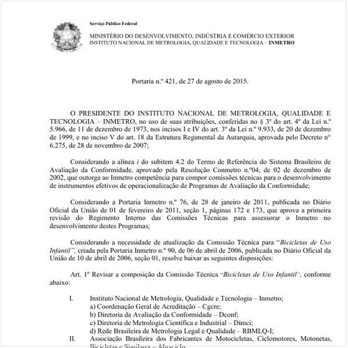 Portaria INMETRO/MDIC 421:2015 - Situação: Revogado