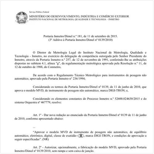 Portaria DIMEL/INMETRO 181:2015 - Situação: Em vigor