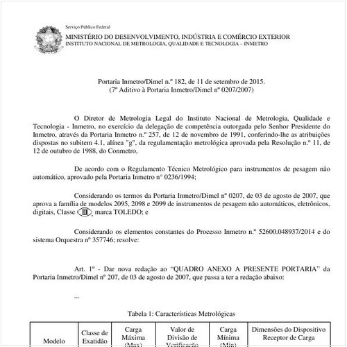 Portaria DIMEL/INMETRO 182:2015 - Situação: Revisto