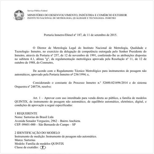 Portaria DIMEL/INMETRO 187:2015 - Situação: Em vigor