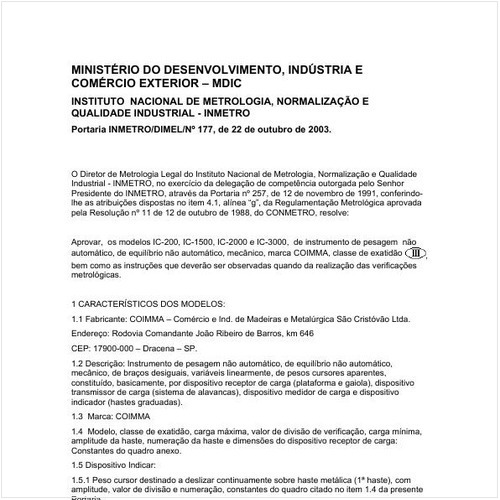 Portaria DIMEL/INMETRO 177:2003 - Situação: Em vigor