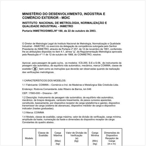 Portaria DIMEL/INMETRO 180:2003 - Situação: Revisto