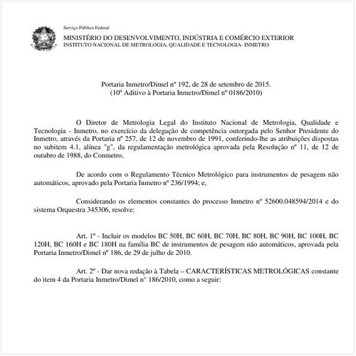 Portaria DIMEL/INMETRO 192:2015 - Situação: Revisto