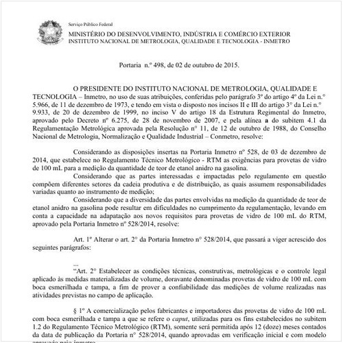 Portaria INMETRO/MDIC 498:2015 - Situação: Revogado