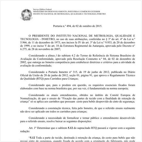 Portaria INMETRO/MDIC 494:2015 - Situação: Revogado
