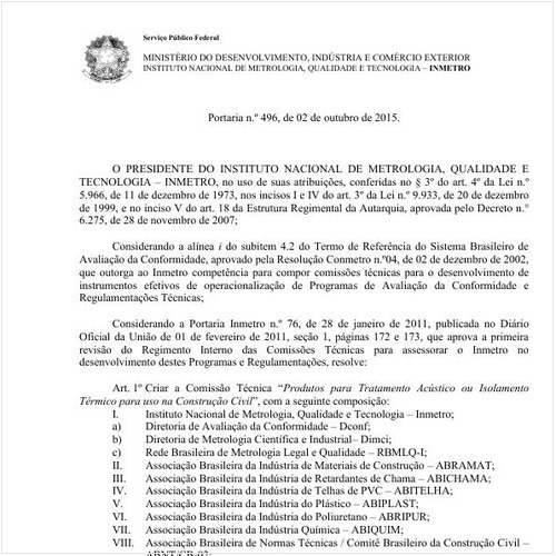 Portaria INMETRO/MDIC 496:2015 - Situação: Revogado