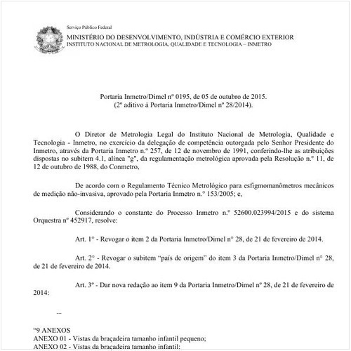 Portaria DIMEL/INMETRO 195:2015 - Situação: Em vigor
