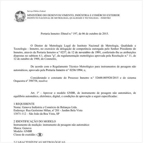 Portaria DIMEL/INMETRO 197:2015 - Situação: Em vigor