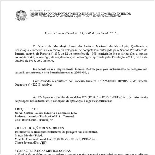 Portaria DIMEL/INMETRO 198:2015 - Situação: Em vigor