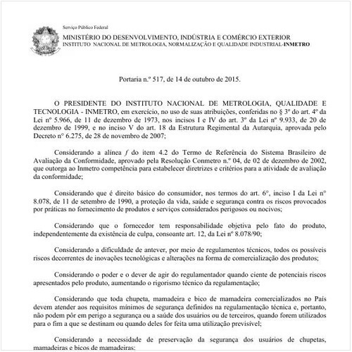 Portaria INMETRO/MDIC 517:2015 - Situação: Revogado