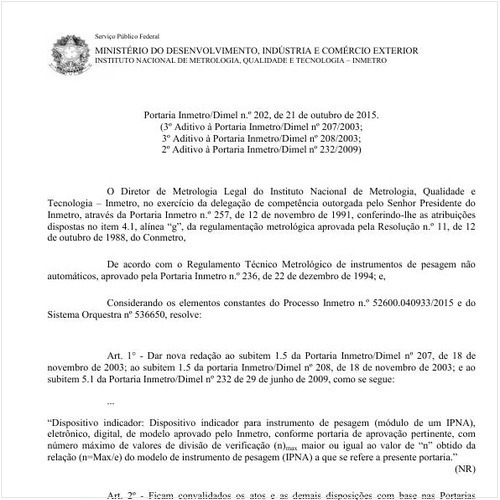 Portaria DIMEL/INMETRO 202:2015 - Situação: Em vigor