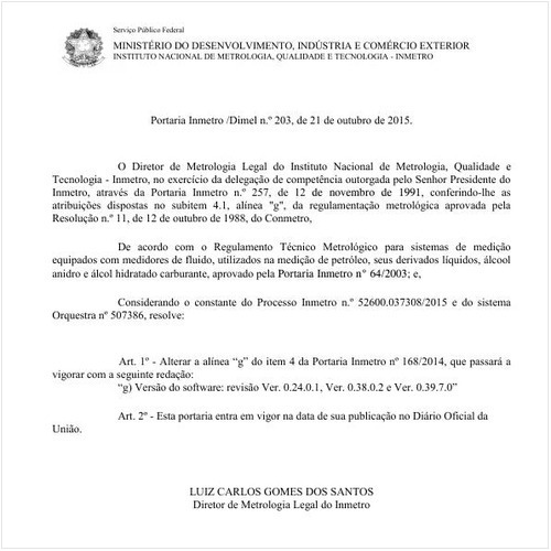 Portaria DIMEL/INMETRO 203:2015 - Situação: Em vigor