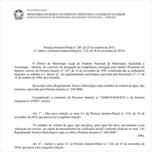 Portaria DIMEL/INMETRO 207:2015 - Situação: Em vigor