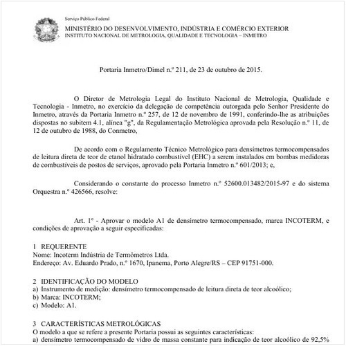 Portaria DIMEL/INMETRO 211:2015 - Situação: Em vigor