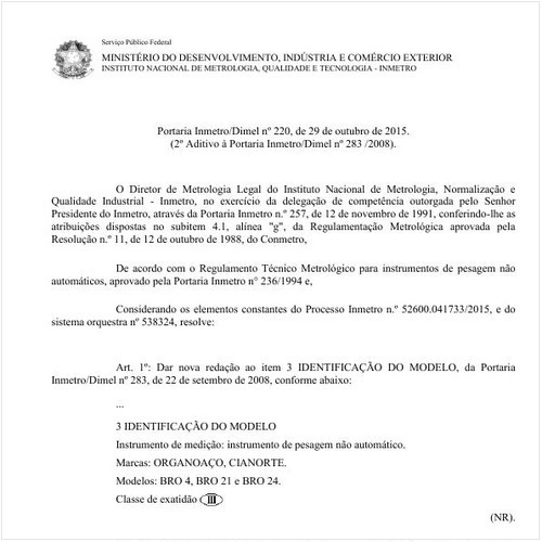 Portaria DIMEL/INMETRO 220:2015 - Situação: Em vigor
