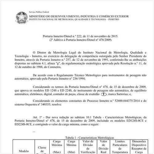 Portaria DIMEL/INMETRO 222:2015 - Situação: Em vigor