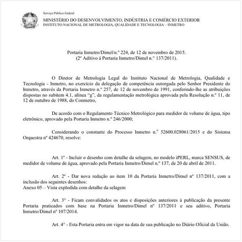 Portaria DIMEL/INMETRO 224:2015 - Situação: Em vigor
