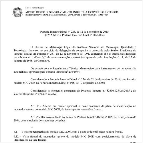 Portaria DIMEL/INMETRO 223:2015 - Situação: Em vigor
