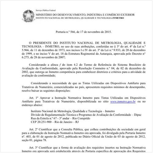 Portaria INMETRO/INMETRO 566:2015 - Situação: Revogado
