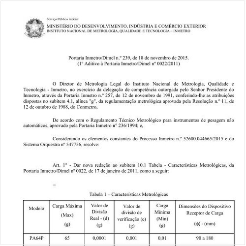 Portaria DIMEL/INMETRO 239:2015 - Situação: Em vigor