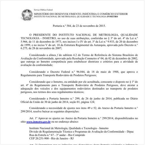 Portaria INMETRO/INMETRO 584:2015 - Situação: Revogado