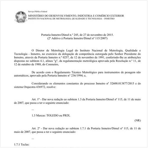 Portaria DIMEL/INMETRO 245:2015 - Situação: Revisto