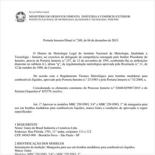 Portaria DIMEL/INMETRO 249:2015 - Situação: Em vigor