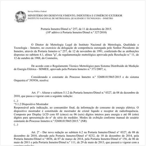 Portaria DIMEL/INMETRO 257:2015 - Situação: Em vigor