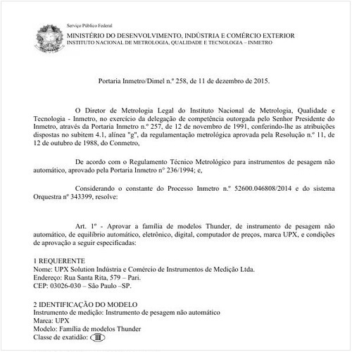 Portaria DIMEL/INMETRO 258:2015 - Situação: Em vigor
